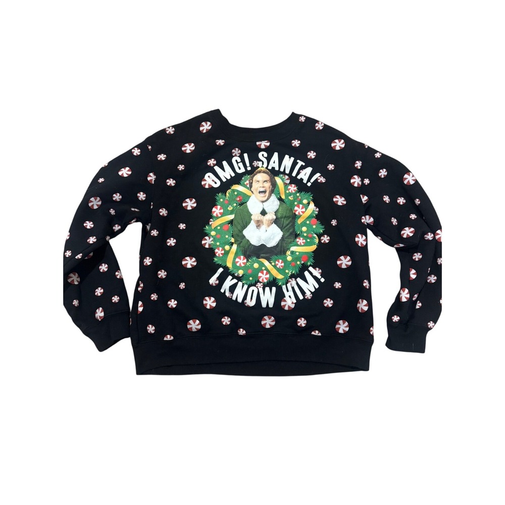 Elf‎ Sweatshirt Buddy the Elf OMG Santa I Know Him Christmas Small Black